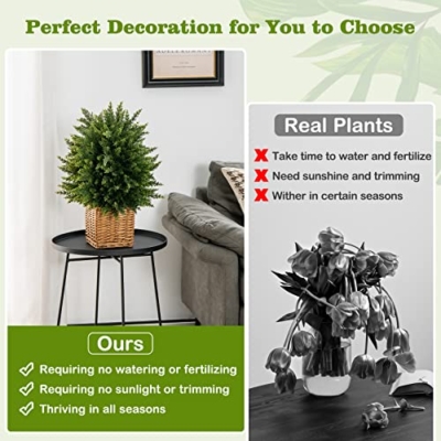 Product: Goplus 21.5” Artificial Cedar Topiary Ball Tree, Set of 2 Faux Potted Plants Artificial Shrubs Bushes with Cement Pot, Fake Evergreen Artificial Topiary for Indoor Outdoor Home Front Porch Decor