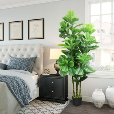 Product: ROOMTEC Artificial Fiddle Leaf Fig Tree,6 FT Tall Artificial Tree with Woven Seagrass Plant Basket Fake Floor Plant in Pot for Home Decor Living Room Indoor Outdoor Office Bedroom Decor