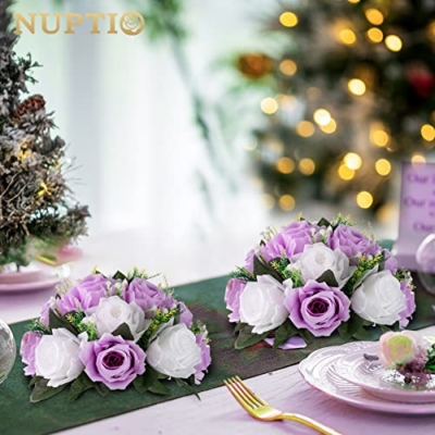Silky Flower Store Lilac White Artificial Flower Wedding Centrepieces, NUPTIO Rose Ball Table Decor, 10 Pcs 9.5in Diameter 8 8 Product: NUPTIO Flower Wedding Centrepieces for Tables - 10 Pcs 9.5in Diameter Lilac & White Artificial Flowers Rose Ball for Centerpieces Table - Fake Rose Arrangements for Weddings Birthday Party Decor