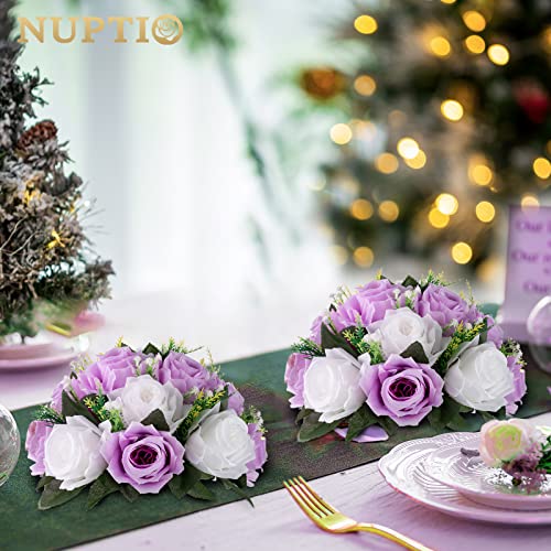 Silky Flower Store Lilac White Artificial Flower Wedding Centrepieces, NUPTIO Rose Ball Table Decor, 10 Pcs 9.5in Diameter 1 1 Product: NUPTIO Flower Wedding Centrepieces for Tables - 10 Pcs 9.5in Diameter Lilac & White Artificial Flowers Rose Ball for Centerpieces Table - Fake Rose Arrangements for Weddings Birthday Party Decor