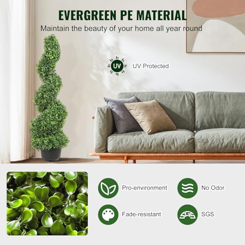 Product: VEVOR Artificial Boxwood Spiral Topiary Trees, 3ft Tall (2 Pieces) Faux Plant Outdoor, All-Year Green Fake Plant with Replaceable Leaves for Decorative/Indoor/Porch/Garden