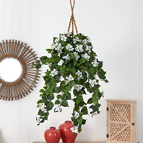 Silky Flower Store Artificial Bougainvillea Hanging Basket, Faux Floral Arrangement with Hanging Planter, 28in x 30in 2 2 Product: Nearly Natural Bougainvillea Hanging Basket