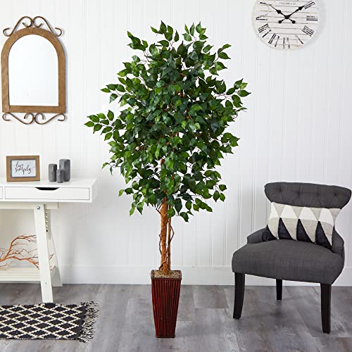 Silky Flower Store Artificial Ficus Tree with Bamboo Planter, 6ft Green Faux Indoor Tree Decor, Lifelike Home Office Plant 6ft 1 1 Product: Nearly Natural 5931 6ft. Ficus Tree with Bamboo Planter,Green