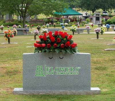 Silky Flower Store Artificial Cemetery Flowers, Sympathy Silks Mothers Day Flowers, 30 Ruby Red Roses Headstone Saddle, 3 to 9 30cm 10 10 Product: Sympathy Silks Artificial Cemetery Flowers - Mothers Day Flowers - 30" Ruby Red Roses Saddle for Headstone Decoration