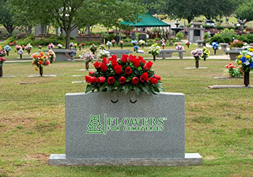 Silky Flower Store Artificial Cemetery Flowers, Sympathy Silks Mothers Day Flowers, 30 Ruby Red Roses Headstone Saddle, 3 to 9 30cm 2 2 Product: Sympathy Silks Artificial Cemetery Flowers - Mothers Day Flowers - 30" Ruby Red Roses Saddle for Headstone Decoration