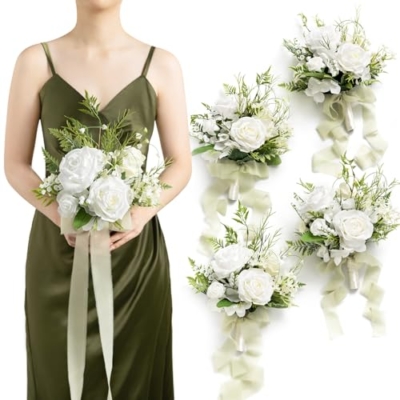 Product: Ling's Moment Artificial Flowers Lily of Valley White Bridesmaid Bouquet Set of 4, Green Wedding Flowers Bouquets for Bridesmaids, 7 Inch Bridal Bouquets for Bridesmaids, Wedding, etc