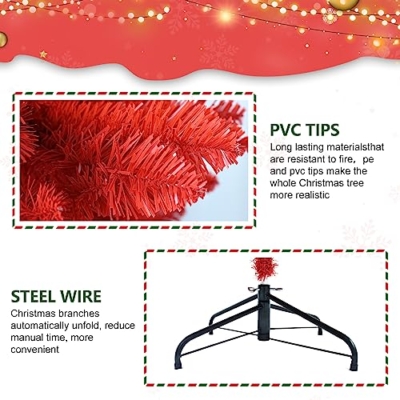Silky Flower Store 7FT Artificial Full Christmas Tree, Unlit Faux Red Christmas Tree, 1066 Branch Tips, 40in Diameter, 7FT 9 9 Product: Maylaviu 7FT Artificial Full Christmas Tree, Unlit - Faux Red Christmas Tree for Front Door, Porch, Entryway Xmas Home Decorations - Fake Xmas Tree with 1066 Branch Tips