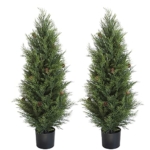 Product: UV Resistant 3ft Artificial Cedar Topiary Trees Faux Cedar Bush with Pine Cone Indoor&Outdoor use for Garden Decor(Set of 2)