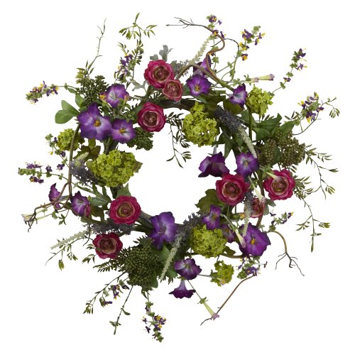 Nearly Natural 20in. Artificial Veranda Garden Wreath - Artificial Flower Arrangements Product: Nearly Natural 20in. Artificial Veranda Garden Wreath