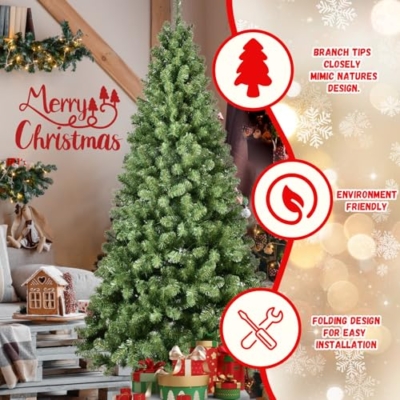 Silky Flower Store 8FT Prelit Christmas Tree, 500 Warm White Lights, 1460 Branch Tips, Hinged Memory Wire, Metal Base, 8FT 12 12 Product: 8FT Prelit Christmas Tree - Premium Artificial Xmas Tree with 500 Lights & 1460 Branch Tips for Holiday Home Decoration