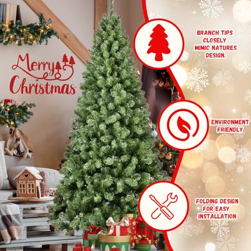 Silky Flower Store 8FT Prelit Christmas Tree, 500 Warm White Lights, 1460 Branch Tips, Hinged Memory Wire, Metal Base, 8FT 4 4 Product: 8FT Prelit Christmas Tree - Premium Artificial Xmas Tree with 500 Lights & 1460 Branch Tips for Holiday Home Decoration