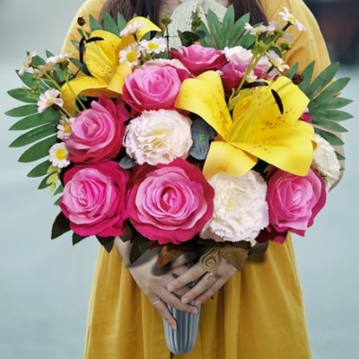 Product: AILVEMEE 3 PCS Artificial Cemetery Flowers Set with Vase - Pink Rose, Lily & Carnation Headstone Flower Saddle for Graves