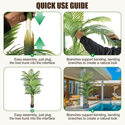 Product: 6ft Triple Golden Cane Palm Artificial Tree - UV Resistant Tropical Plant for Indoor & Outdoor Decor