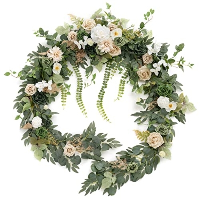 Product: Ling's Moment 9FT Flower Garland for Backdrop Decoration - Wedding Arch Flowers, Eucalyptus & Rose, Artificial Floral Garland for Mantle - Sweetheart Table Decor for Ceremony, Christmas, Emerald Tawny