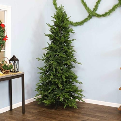 Silky Flower Store Artificial Christmas Tree, Slim Unlit Indoor Christmas Tree with Stand, 7 ft 46 in Diameter 14 14 Product: Sunnydaze Stately and Slim Artificial Christmas Tree - Unlit - Indoor Use Only - Includes Stand - Traditional Design - 7 ft