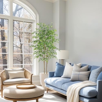 Product: Nafresh Tall UV Resistant Ficus Tree Artificial，6ft(72in) Faux Ficus Tree with Realistic Smooth and Shiny Leaves， Fake Trees Indoor Outdoor for Home Office Living Room Bedroom Foyer Porch Decor.