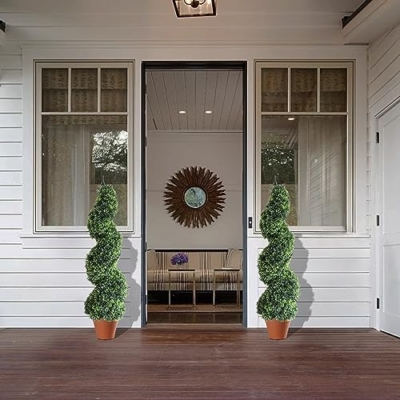 Product: Damomo Artificial Topiaries Outdoor Boxwood Trees, Spiral Topiary Tree 3.6 ft(2 Pieces) Faux Topiary Tree Outdoor Feaux Plant for Decorative Indoor/Outdoor/Garden (43inch)