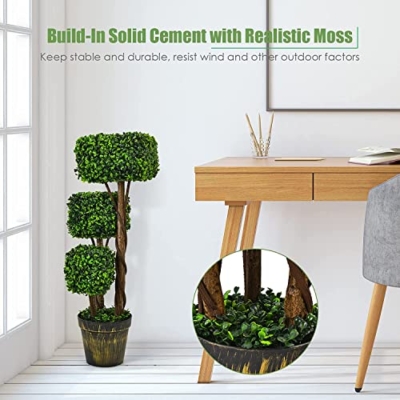 Product: Goplus 36” Artificial Boxwood Topiary Trees - 2 Pack Faux Greenery with Cement-Filled Pots for Indoor Decor