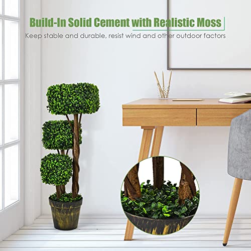 Product: Goplus 36” Artificial Boxwood Topiary Trees - 2 Pack Faux Greenery with Cement-Filled Pots for Indoor Decor