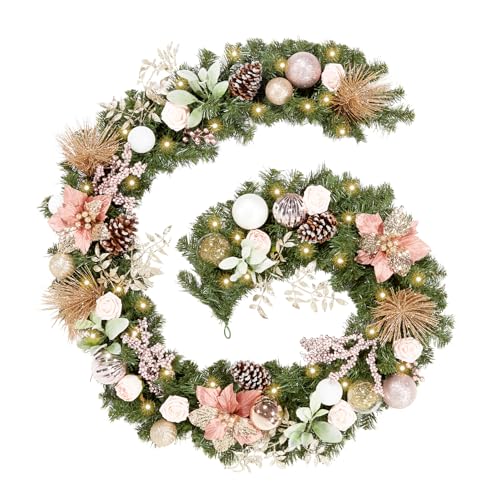 Product: WBHome Pre-lit 9 Feet/108 Inch Christmas Garland, Rose Gold Lighted Garland with 50 LED Lights for Indoor Outdoor Xmas Decor Holiday Decorations, Battery Operated (Batteries NOT Included)