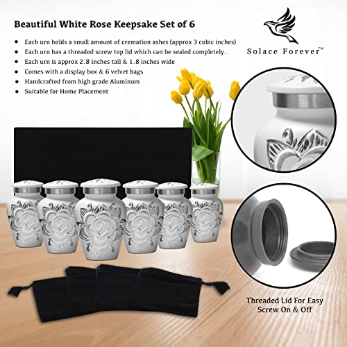 Silky Flower Store Small Urns for Human Ashes Keepsake Set of 6, White Mini Rose Memorial Urns, Handcrafted Metal, 20.5cm 2 2 Product: Small Urns for Human Ashes Keepsake - Mini Cremation Urns Set - Honor Your Loved One with Keepsake Urn for Ashes for Women & Men - Decorative Urn for Adult Female & Male (White, Set of 6)