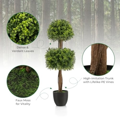 Silky Flower Store Artificial Boxwood Topiary Ball Tree, Faux Potted Plant, UV Resistant, 40 Inch 11 11 Product: Goplus 40” Artificial Boxwood Topiary Ball Tree, Faux Potted Plants with Cement-Filled Plastic Pot, UV Resistant, Fake Evergreen Artificial Topiary for Indoor Outdoor Home Front Porch Decor