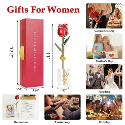 Product: 24k Gold Dipped Real Rose, for Mom, Forever 24k Rose with Crystal Stand, Best Handmade Gifts for Women Wife Mom on Valentines Birthday Anniversary Mother's Day -Red