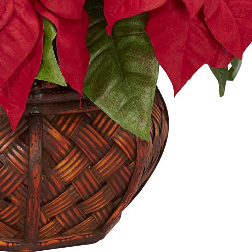 Silky Flower Store Nearly Natural Poinsettia Silk Arrangement, Decorative Planter, Faux Holiday Floral Centerpiece, 35 x 12 x 12 2 2 Product: Nearly Natural 1265 22in. Poinsettia with Decorative Planter Silk Arrangement 35" x 12" x 12"