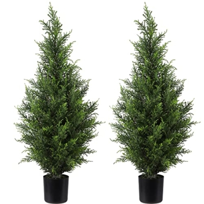 Product: Artificial Topiary Cedar Trees 3FT Artificial Cedar Pine Tree Potted Plant Fake Plants Tall Artificial Plants Shrubs for Indoors Outdoors Garden Home Decor (2 Pack)