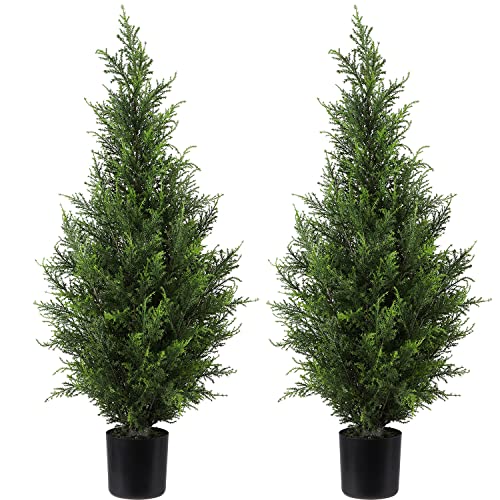 Product: Artificial Topiary Cedar Trees 3FT Artificial Cedar Pine Tree Potted Plant Fake Plants Tall Artificial Plants Shrubs for Indoors Outdoors Garden Home Decor (2 Pack)