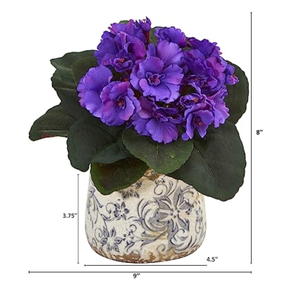 Product: Nearly Natural 8in. African Violet Artificial Plant in Floral Design Vase (Set of 2)