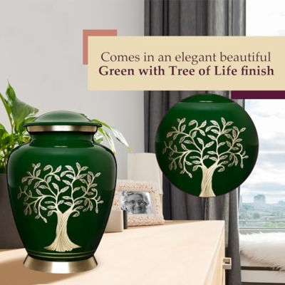 Product: Trupoint Memorials Cremation Urns for Human Ashes, Tree of Life Decorative Burial Urn for Adult Men and Women, Large Dark Green