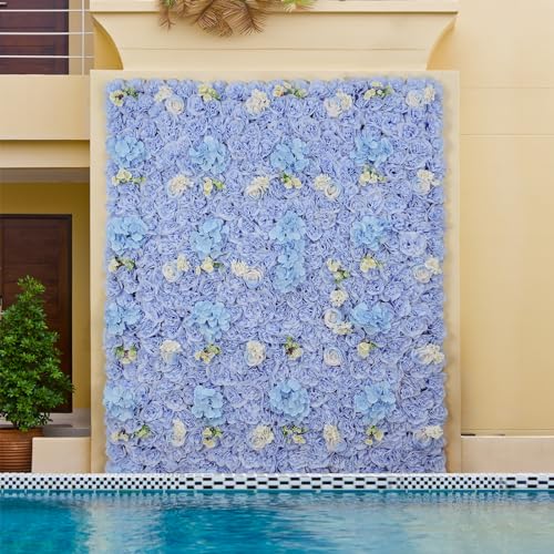 Product: Artificial Flower Wall Panels 6pcs 3D Silk Floral Background 15 * 15inch Faux Flower Wall Mat for Home Decor Birthday Party Wedding Photo Backdrops-Blue