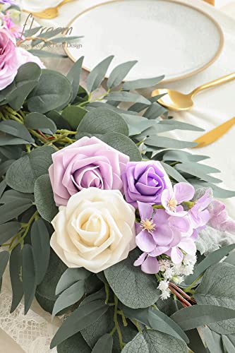 Silky Flower Store Artificial Eucalyptus Garland with Flowers, Lilac Lavender Floral Table Runner, 6ft 13.75in wide 3.5in high 3 3 Product: Floroom 6ft Artificial Eucalyptus Garland with Flowers Fake Greenery Faux Floral Vine Garland for Table Decor Wedding Centerpieces Bridal Shower Party Decorations, Lilac & Lavender