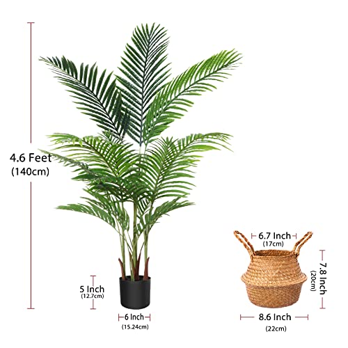 Product: Ferrgoal Artificial Areca Palm Plants 4.6Ft Fake Dypsis Lutescens Tree with 15 Trunks in Pot and Woven Seagrass Belly Basket Tropical Faux Plant for Home Indoor Outdoor Office