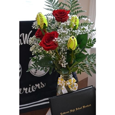 Product: Softball Rose (Pack of 3) - Handmade with Authentic Premium Softball Covers - Original Design by Sports Roses