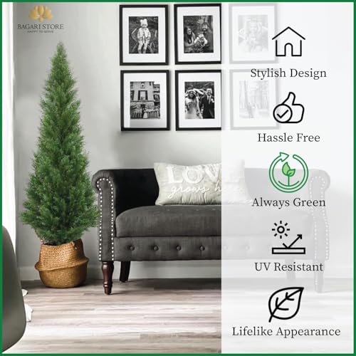 Product: Two 4 Foot Artificial Topiary Cedar Trees Potted Indoor Outdoor Plants