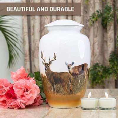 Silky Flower Store Hand Painted Deer Grazing Cremation Urn, Large Adult Memorial Urn, Aluminum, Velvet Bag, 200 Cubic Inches 11 11 Product: BOLD & DIVINE Hand Painted Deer Grazing Cremation Urn | Human Ashes Adult Memorial urn, Burial, Funeral Cremation Urns | 200 Cubic Inches (Large Adult Urn) with Unique Velvet Bag