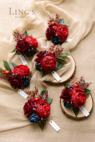 Product: Ling's Moment 6pcs Wedding Wrist Corsage Artificial Flowers, Girl/Mother Homecoming Prom Corsages Wristlet Décor, etc. Burgundy and Navy Blue
