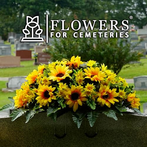 Silky Flower Store Artificial Cemetery Flowers, Yellow Sunflower Grave Saddle, Sympathy Headstone Decoration, 20.5cm 3 3 Product: Sympathy Silks Artificial Cemetery Flowers - Grave Flowers for Cemetery - Yellow Sunflower Saddle for Headstone