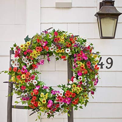 Silky Flower Store Artificial Floral Outdoor Wreath, Balsam Hill Meadow Lavender Chrysanthemums Wildflowers, 28in 11 11 Product: Balsam Hill 28in Meadow Outdoor Floral Artificial Wreath