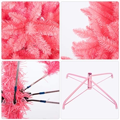 Silky Flower Store Artificial Christmas Tree, Classic Pink Xmas Pine Tree, Solid Metal Stand, Unlit, 5 FT, 6 FT, 7 FT 10 10 Product: Artificial Christmas Tree Classic Xmas Pine Tree with Solid Metal Stand 5/6/7 FT Unlit Pink