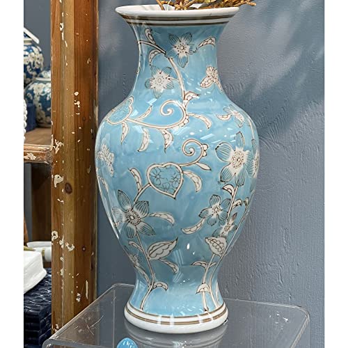 Product: Galt International Light Blue and White Flower & Heart Chinoiserie Ceramic Vase 14"- Hand Painted Antique Style Porcelain Flower Bottle Fishtail Porcelain Chinese Vase for Home Decor Centerpiece
