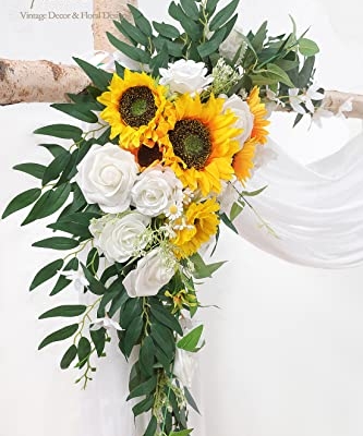 Product: Floroom Arch Flowers with Drapes Kit (Pack of 4) - 2pcs Artificial Sunflower Floral Swag Arrangement with 2pcs Draping Fabric for Wedding Ceremony Arbor and Reception Backdrop Decoration
