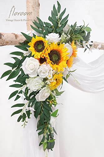 Product: Floroom Arch Flowers with Drapes Kit (Pack of 4) - 2pcs Artificial Sunflower Floral Swag Arrangement with 2pcs Draping Fabric for Wedding Ceremony Arbor and Reception Backdrop Decoration