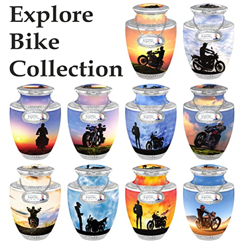 Silky Flower Store Biker Cremation Urn for Adult Ashes, Handcrafted Funeral Decorative Urn, Velvet Bag, 200 Cubic Inch Capacity 1 1 Product: Biker Cremation Urns for Adult Ashes Male Female - Handcrafted Funeral Decorative Urns for Ashes Adult Male with Velvet Bag (Escapade Rider Free Personalized Medallion)