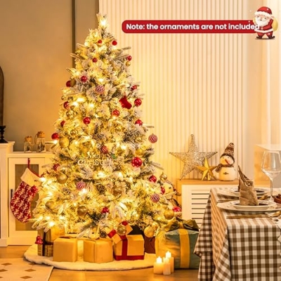Product: Goplus 6ft Pre-Lit Snow Flocked Artificial Christmas Tree, Hinged Xmas Tree with 250 Warm-White LED Lights, 752 Branch Tips, Pine Needles, for Holiday Party Office Home Decor