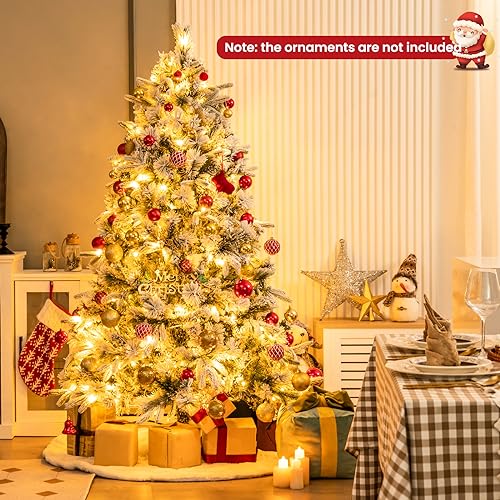 Product: Goplus 6ft Pre-Lit Snow Flocked Artificial Christmas Tree, Hinged Xmas Tree with 250 Warm-White LED Lights, 752 Branch Tips, Pine Needles, for Holiday Party Office Home Decor