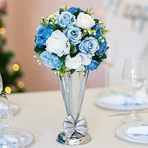Product: QUTUNI 10Pcs Artificial Flower Ball Arrangement, Fake Floral Centerpieces Wedding Roses Bouquet for Parties Valentine's Day Wedding Centerpieces and Home Decor (Blue & White)