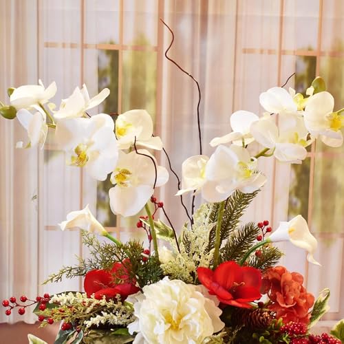 Silky Flower Store Orchid Amaryllis Christmas Centerpiece, Silver Boat Bowl, Artificial Floral Arrangement, 20in x 23in 3 3 Product: shibaoli DIY Artificial Flower, Orchid and Amaryllis Christmas Centerpiece in Silver Boat Bowl,Winter and Holiday Flower Arrangement for Wedding Event Centerpiece Table Setting